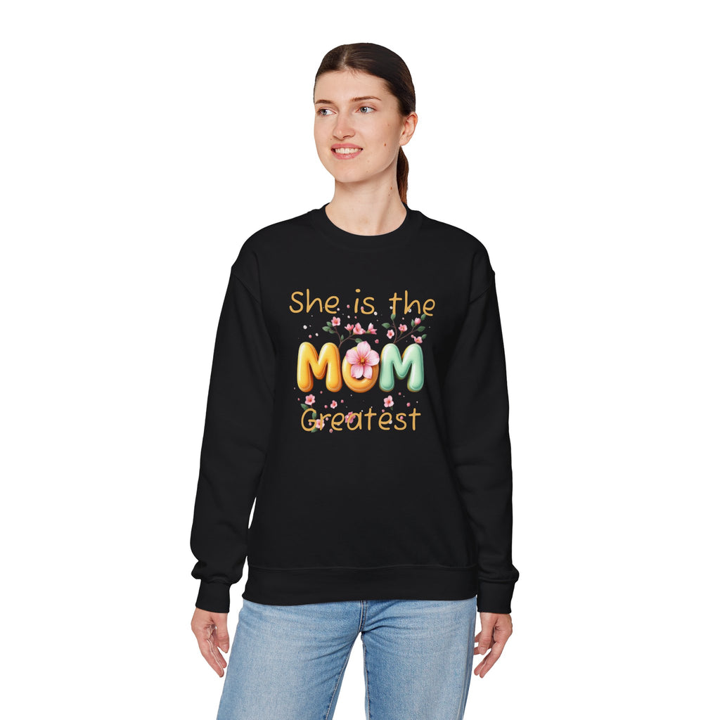 Greatest MOM Crewneck Sweatshirt — "She is the Greatest MOM" Floral Balloon Design