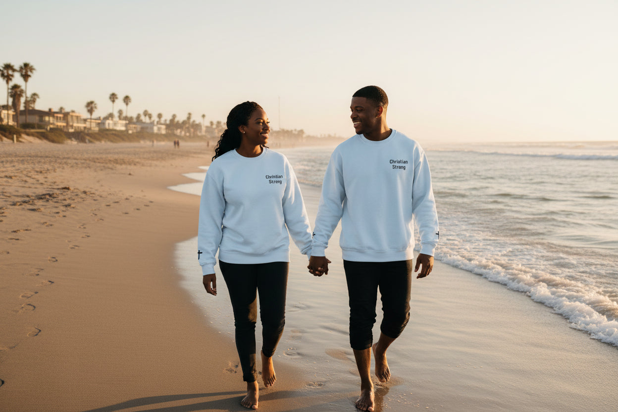 Embroidered Christian Strong Crewneck Sweatshirt – Faith-Inspired Minimalist Pullover