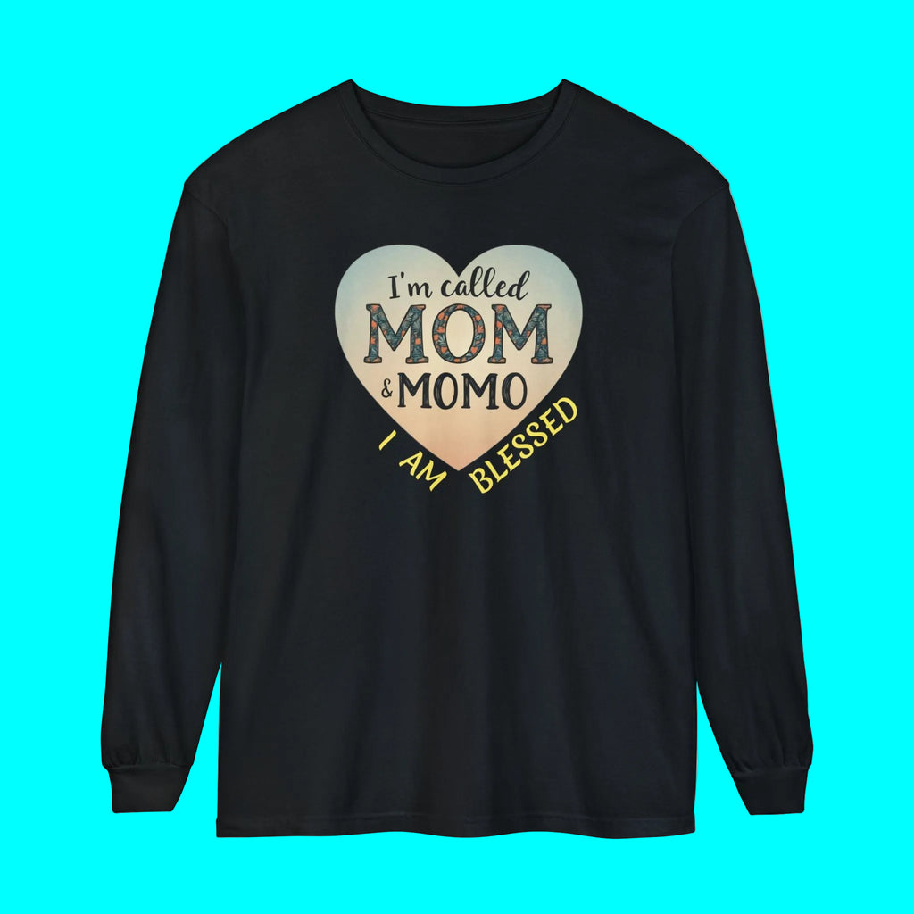 Mom & Momo Heart Long Sleeve Tee – “I’m Called Mom & Momo, I Am Blessed” – Christian faith apparel & gifts | Fully Christian