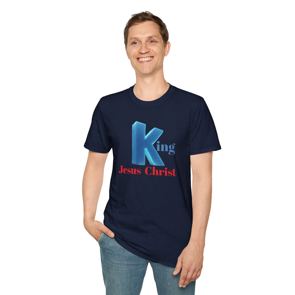 King Jesus Christ T-Shirt — 3D Blue Lettering Christian Faith Tee
