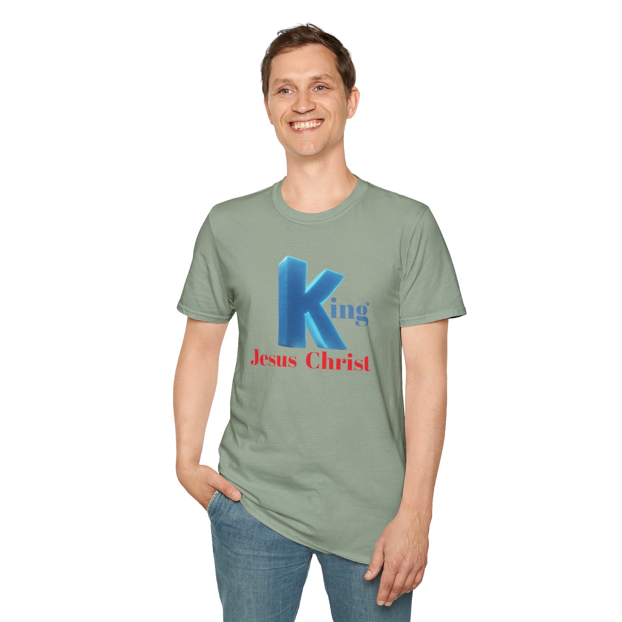 King Jesus Christ T-Shirt — 3D Blue Lettering Christian Faith Tee