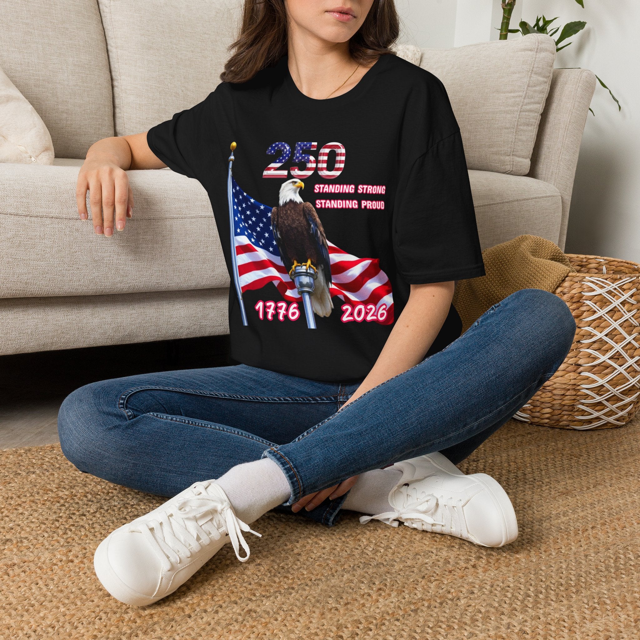 T-Shirt — 250 Years Patriotic Eagle Tee “Standing Strong, Standing Proud” (1776–2026)