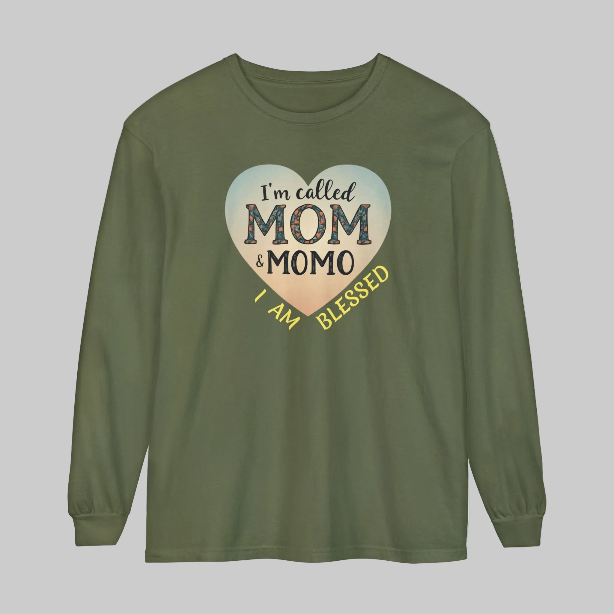 Mom & Momo Heart Long Sleeve Tee – “I’m Called Mom & Momo, I Am Blessed”