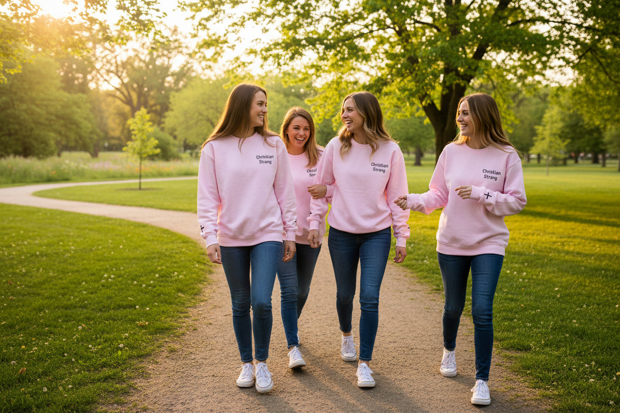 Embroidered Christian Strong Crewneck Sweatshirt – Faith-Inspired Minimalist Pullover