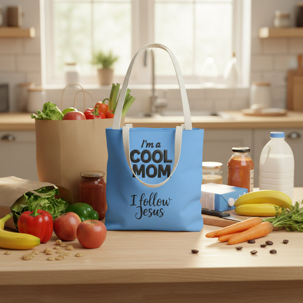 Cool Mom Tote Bag – "I Follow Jesus" Christian Faith Beach & Grocery Tote