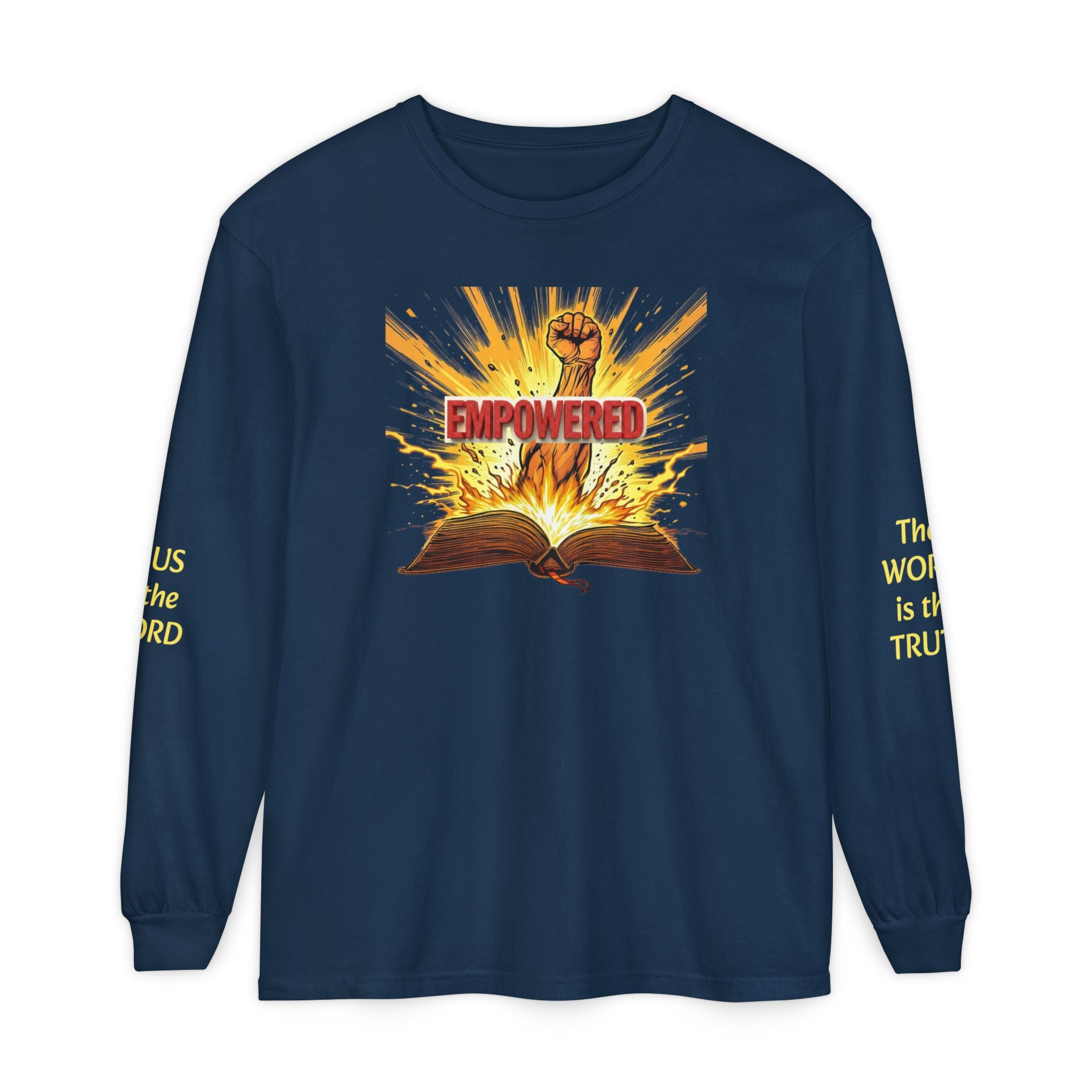 Empowered Faith Long Sleeve Tee — Bible Fist Graphic Christian Shirt