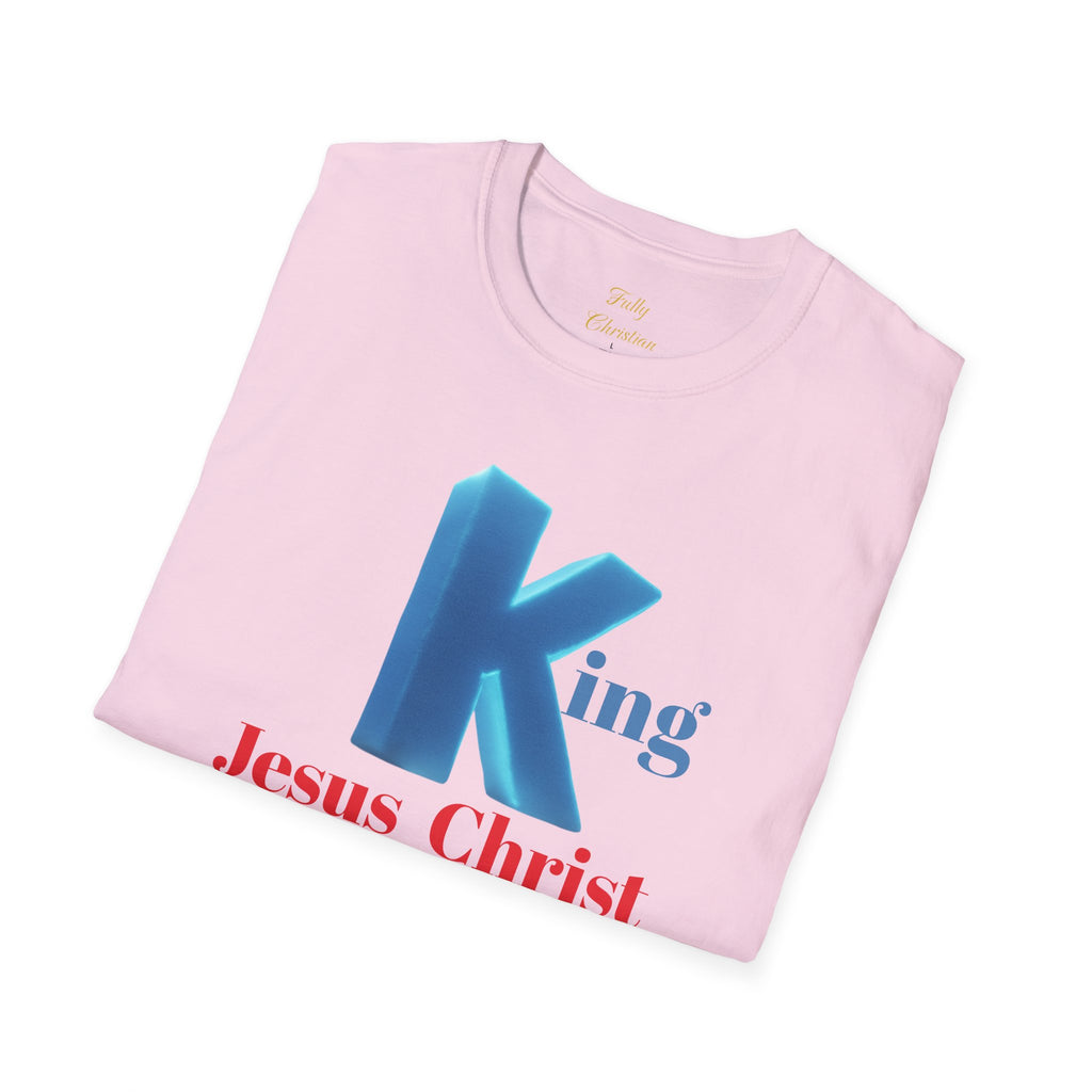 King Jesus Christ T-Shirt — 3D Blue Lettering Christian Faith Tee