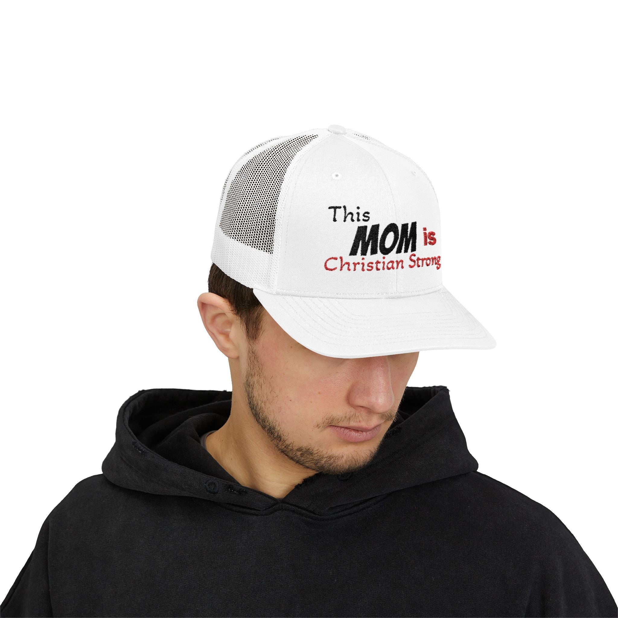 This Mom Is Christian Strong Embroidered Snapback Trucker Cap — Faith-Based Mom Hat
