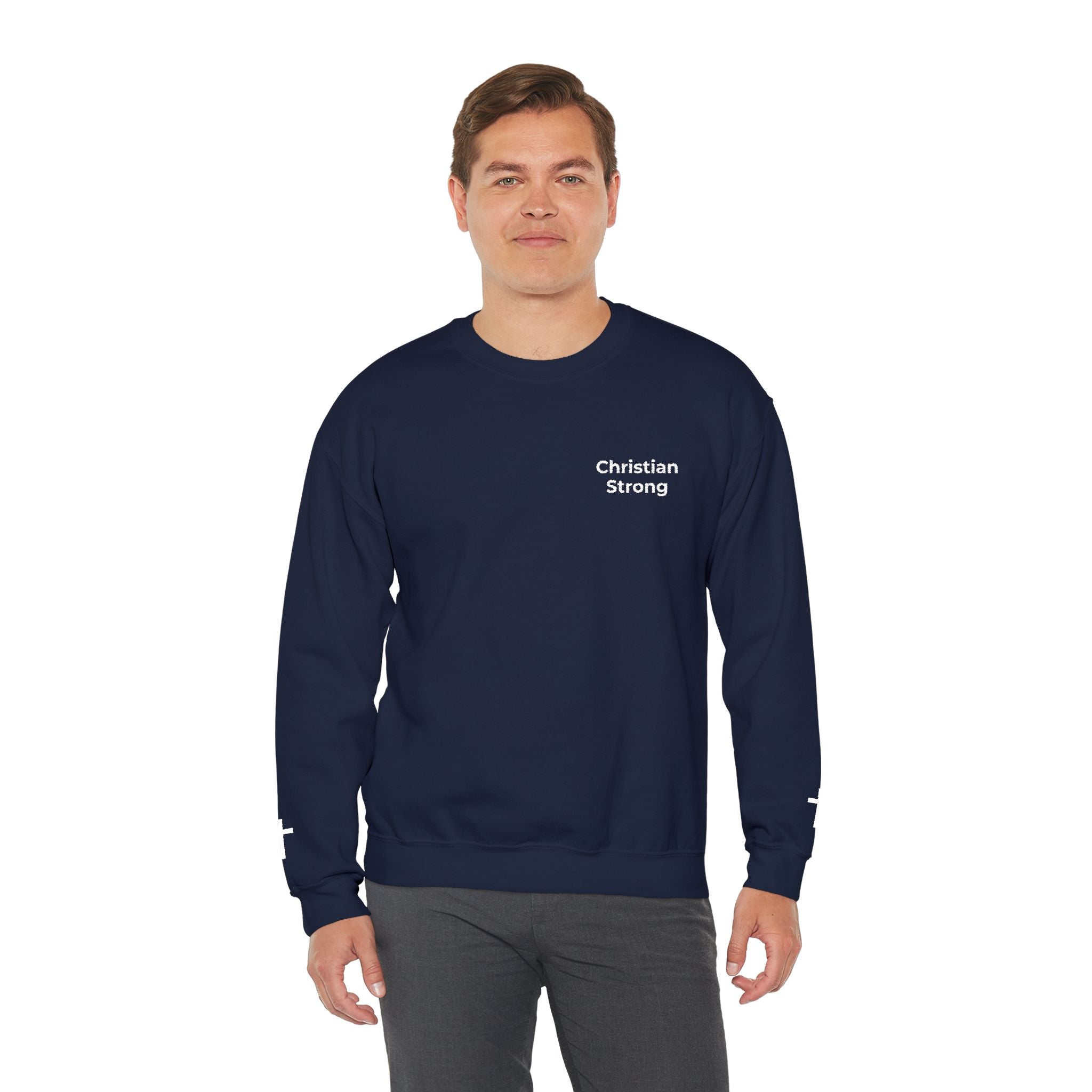 Embroidered Christian Strong Crewneck Sweatshirt — Faith-Inspired Graphic Pullover