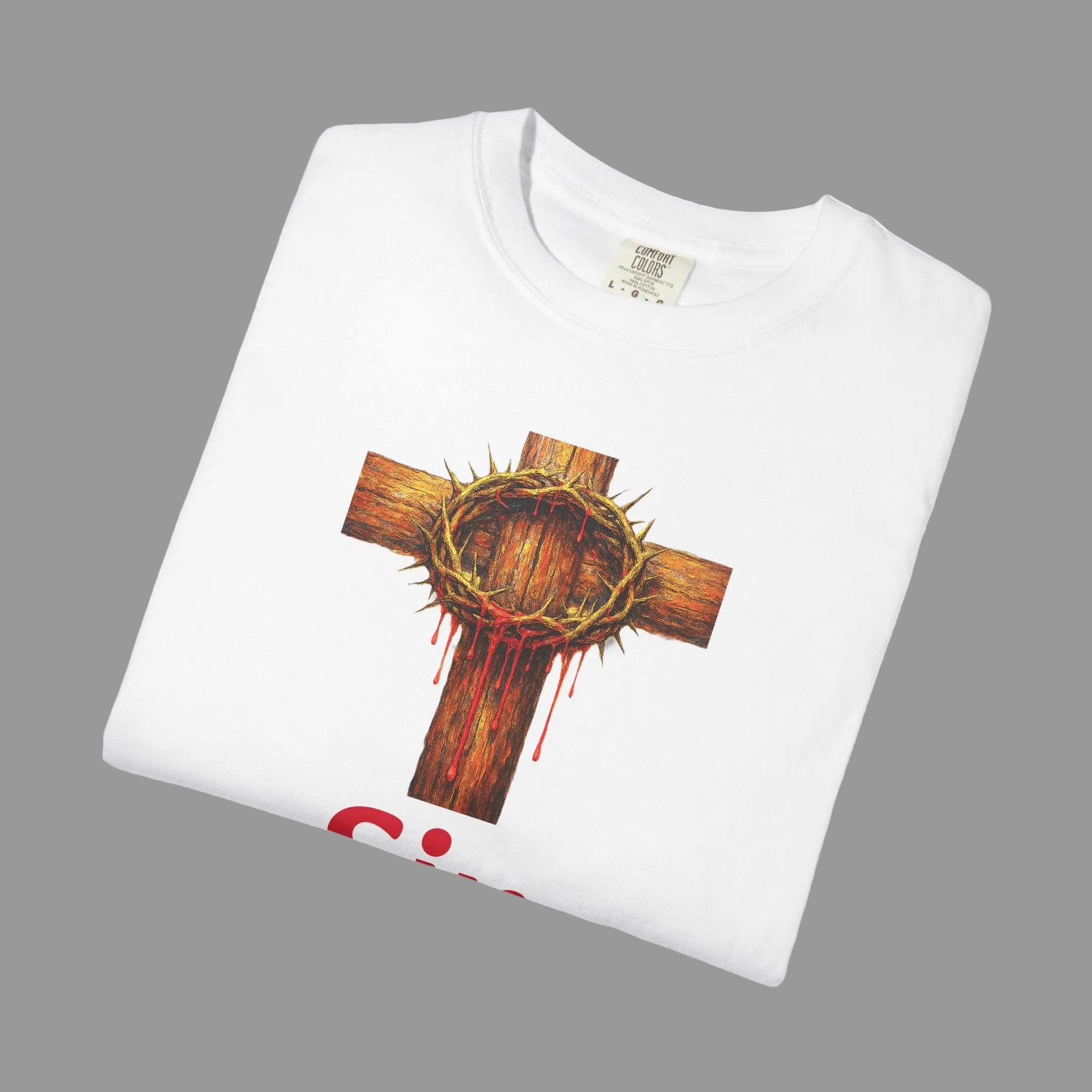 Christian Cross T-Shirt — "Sin Was Forgiven" Religious Faith Tee