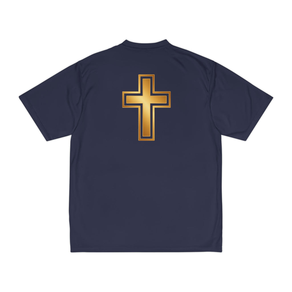 Gold Cross Performance T-Shirt — Christian Faith Athletic Tee
