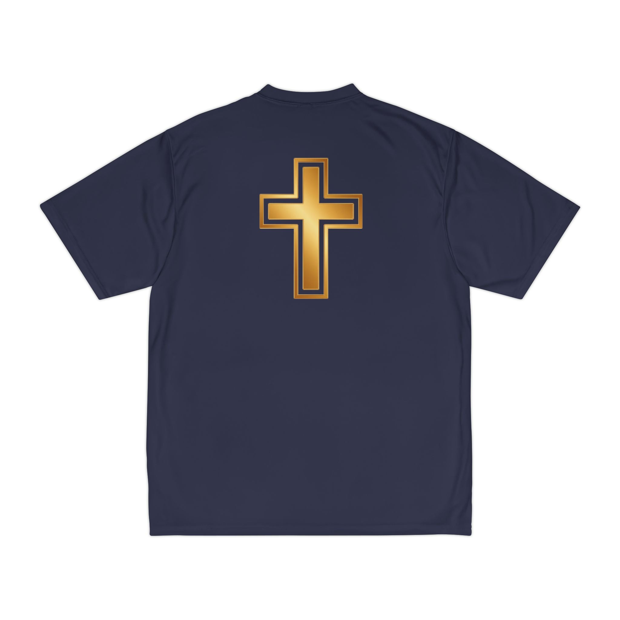 Gold Cross Performance T-Shirt — Christian Faith Athletic Tee
