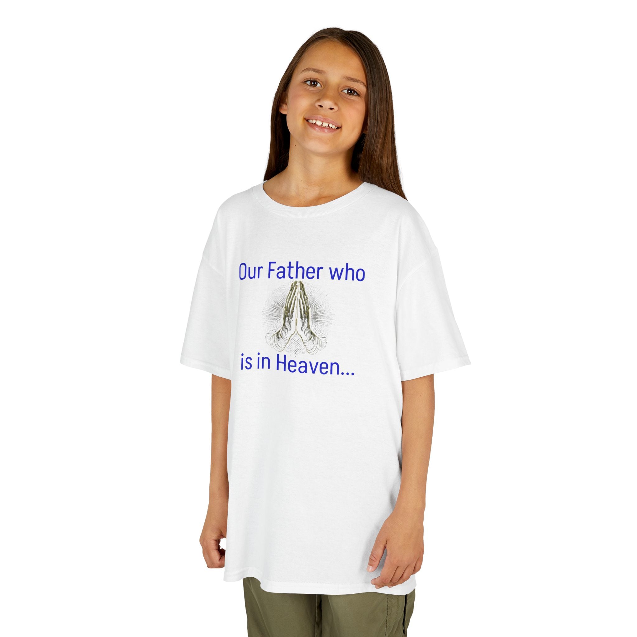 Kids T-Shirt “Our Father Who Is in Heaven” Praying Hands Faith Tee