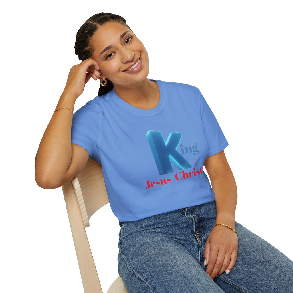 King Jesus Christ T-Shirt — 3D Blue Lettering Christian Faith Tee