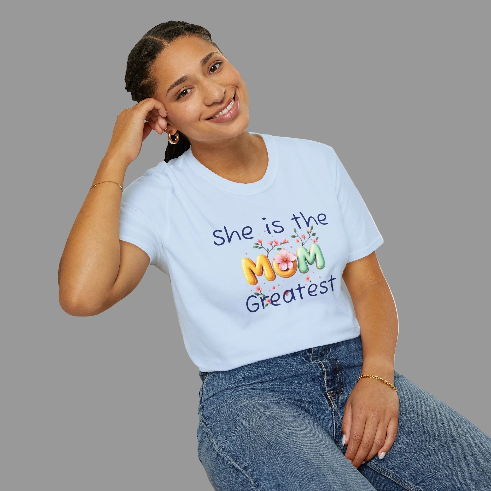 She Is the Greatest--MOM-- T-Shirt — Floral Mom Appreciation Tee for Mother’s Day