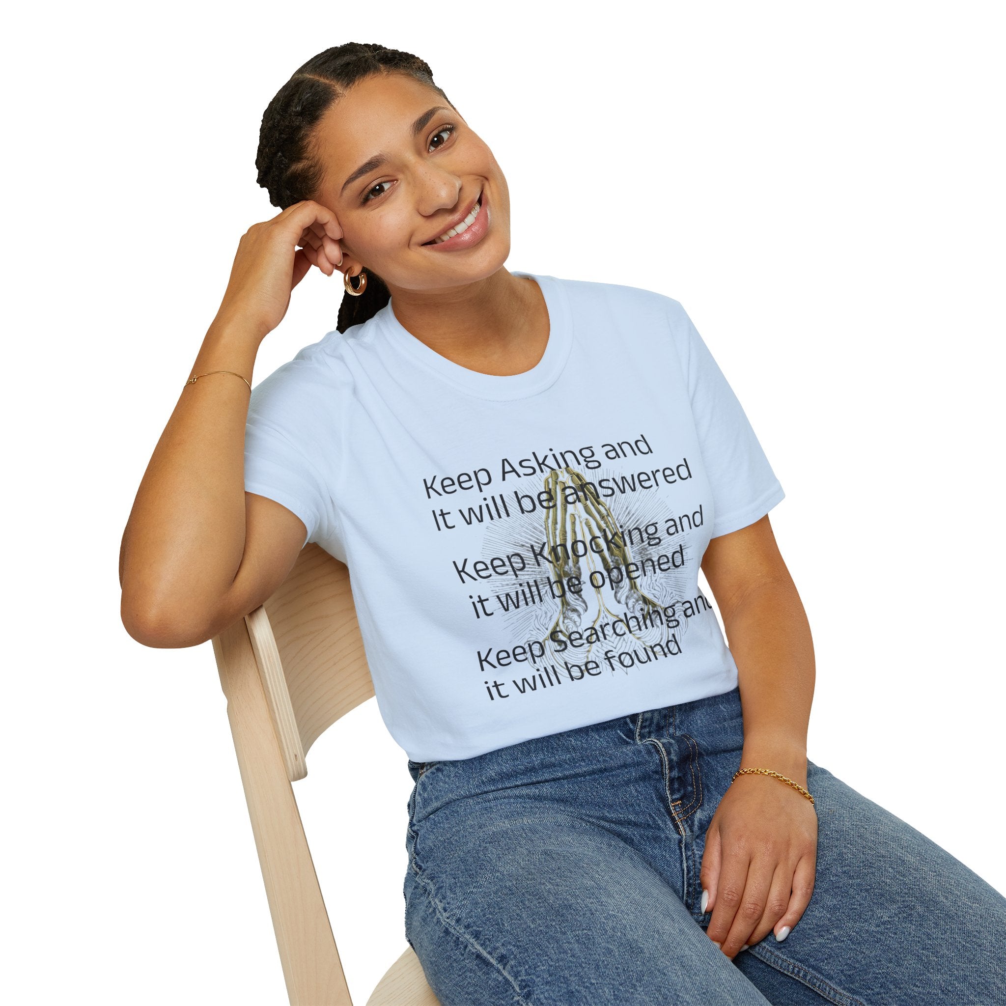 Motivational 'Keep Asking' Tee — Inspirational Quote T-Shirt with Gold Script A