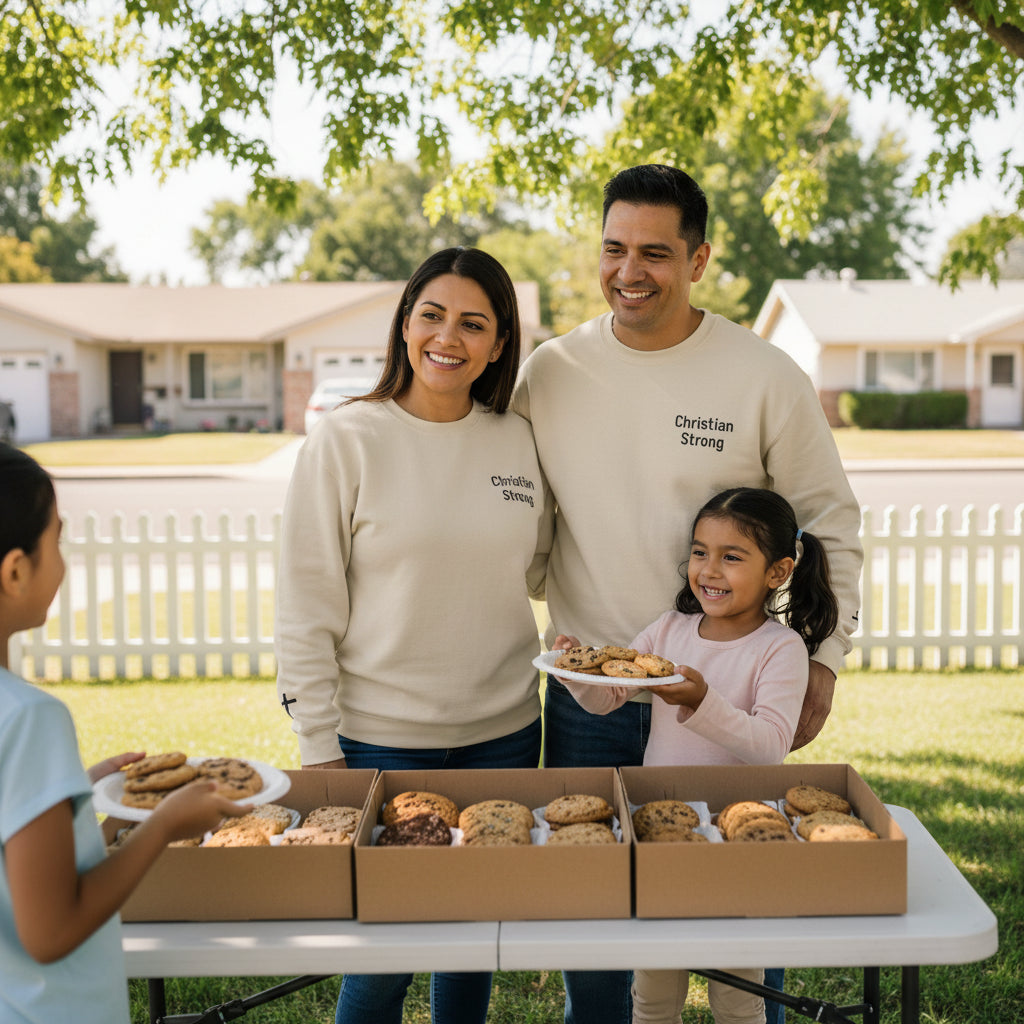 Embroidered Christian Strong Crewneck Sweatshirt – Faith-Inspired Minimalist Pullover