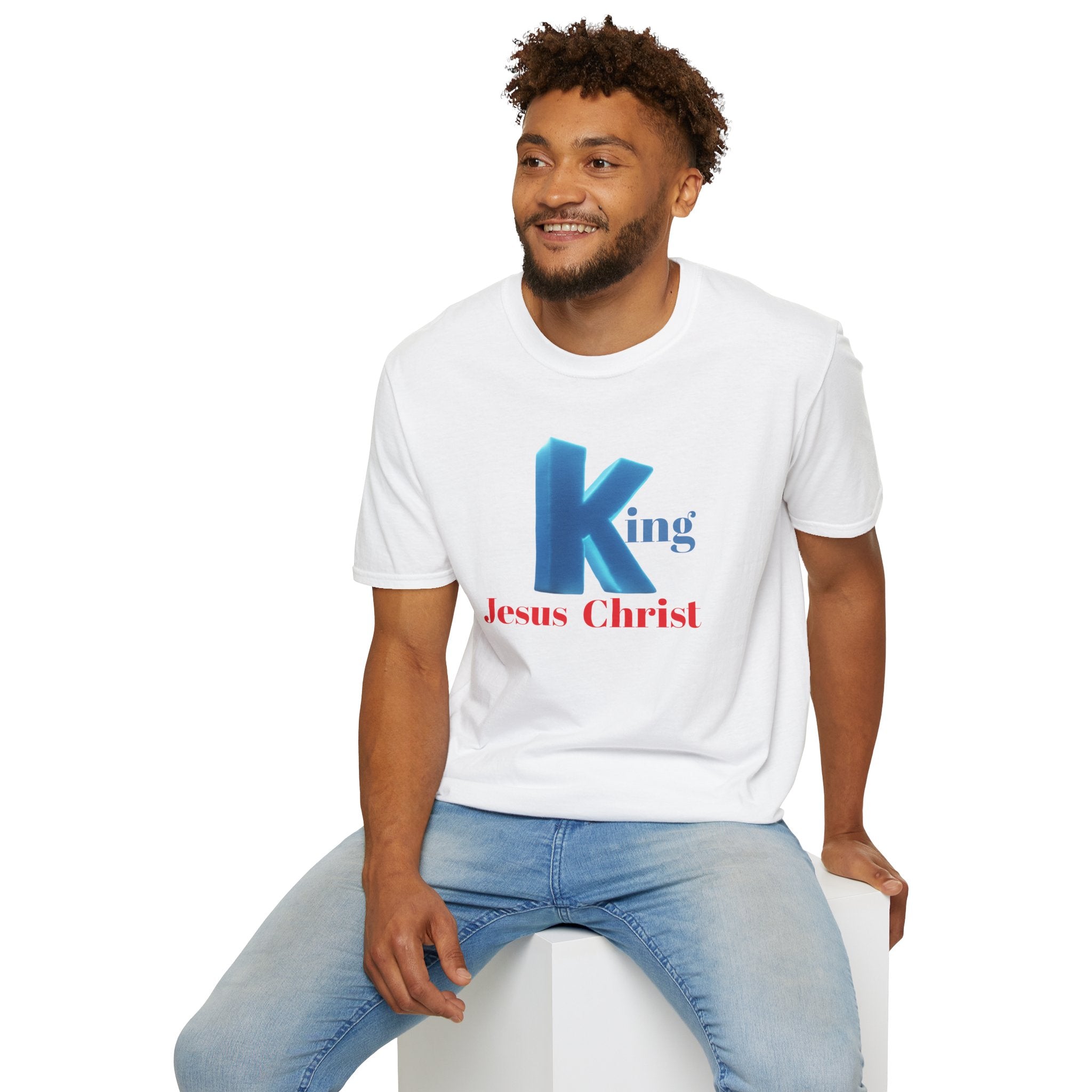 King Jesus Christ T-Shirt — 3D Blue Lettering Christian Faith Tee