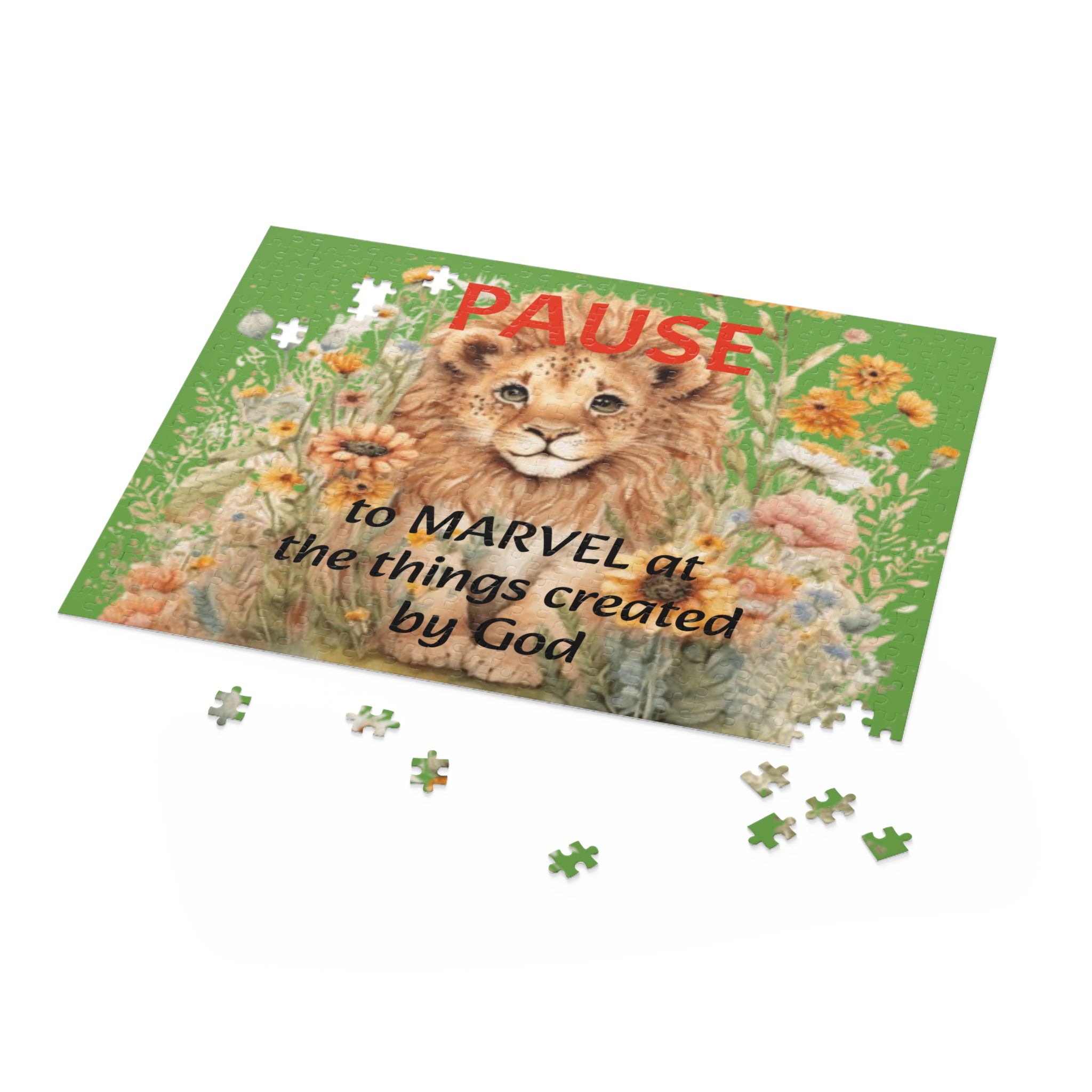 Christian Lion Puzzle — "PAUSE to MARVEL at the things created by God" (120/252/500 pc)