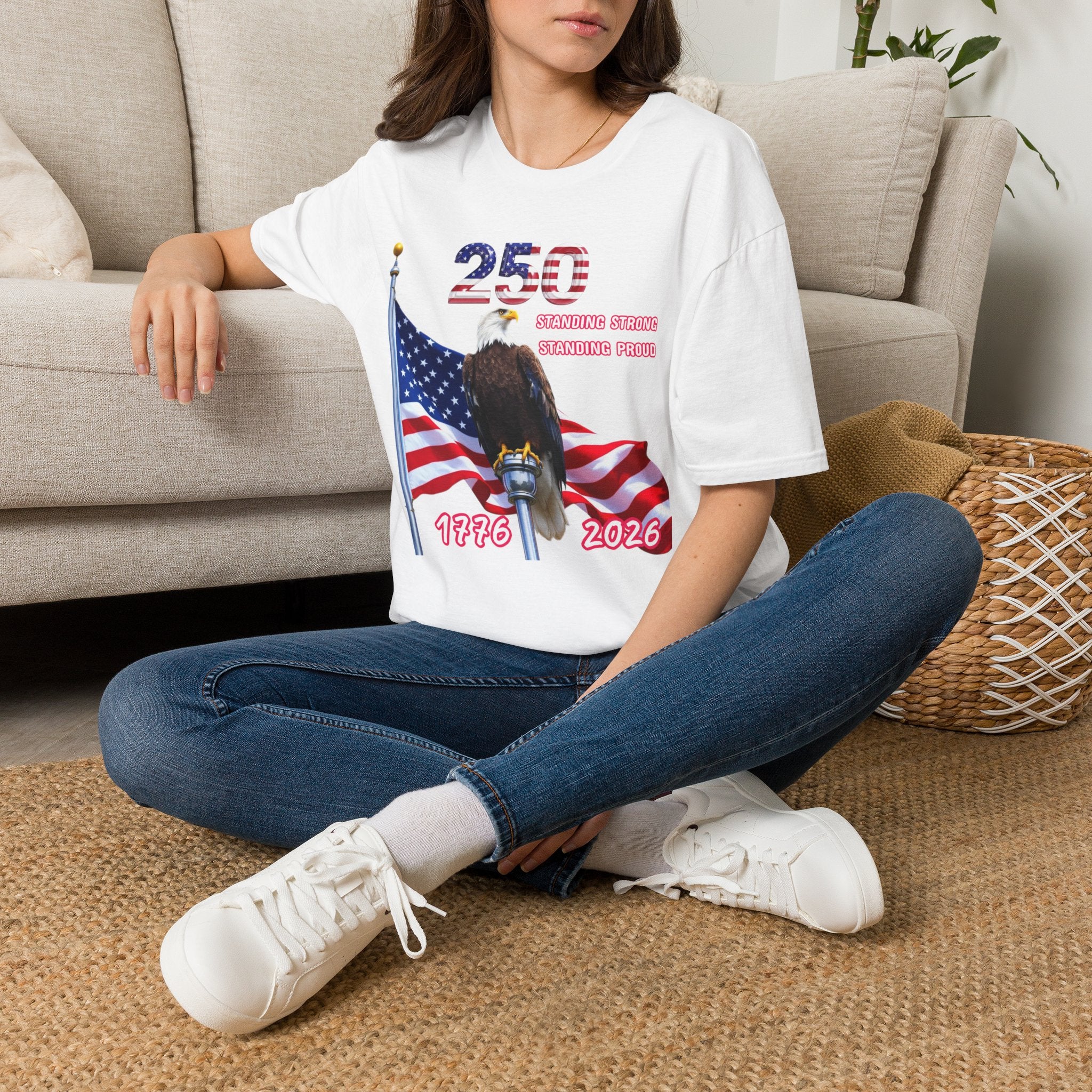 T-Shirt — 250 Years Patriotic Eagle Tee “Standing Strong, Standing Proud” (1776–2026)