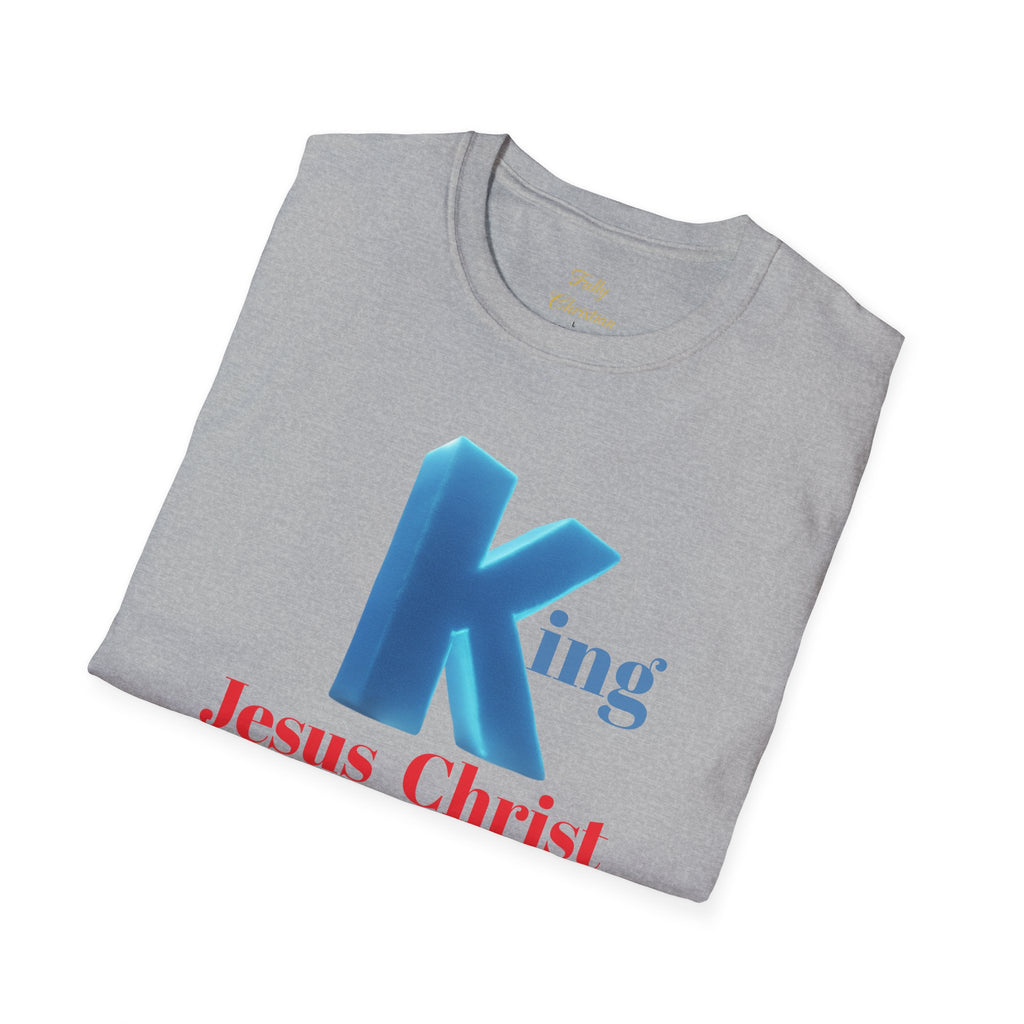King Jesus Christ T-Shirt — 3D Blue Lettering Christian Faith Tee
