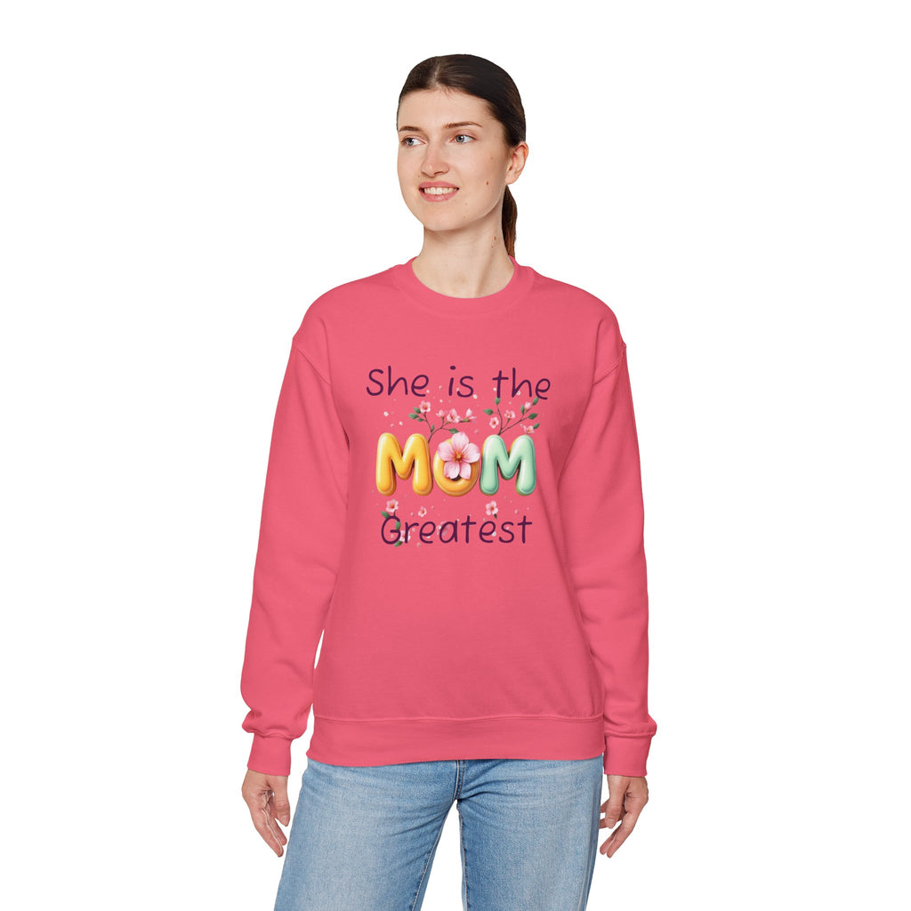 Greatest MOM Crewneck Sweatshirt — "She is the Greatest MOM" Floral Balloon Design