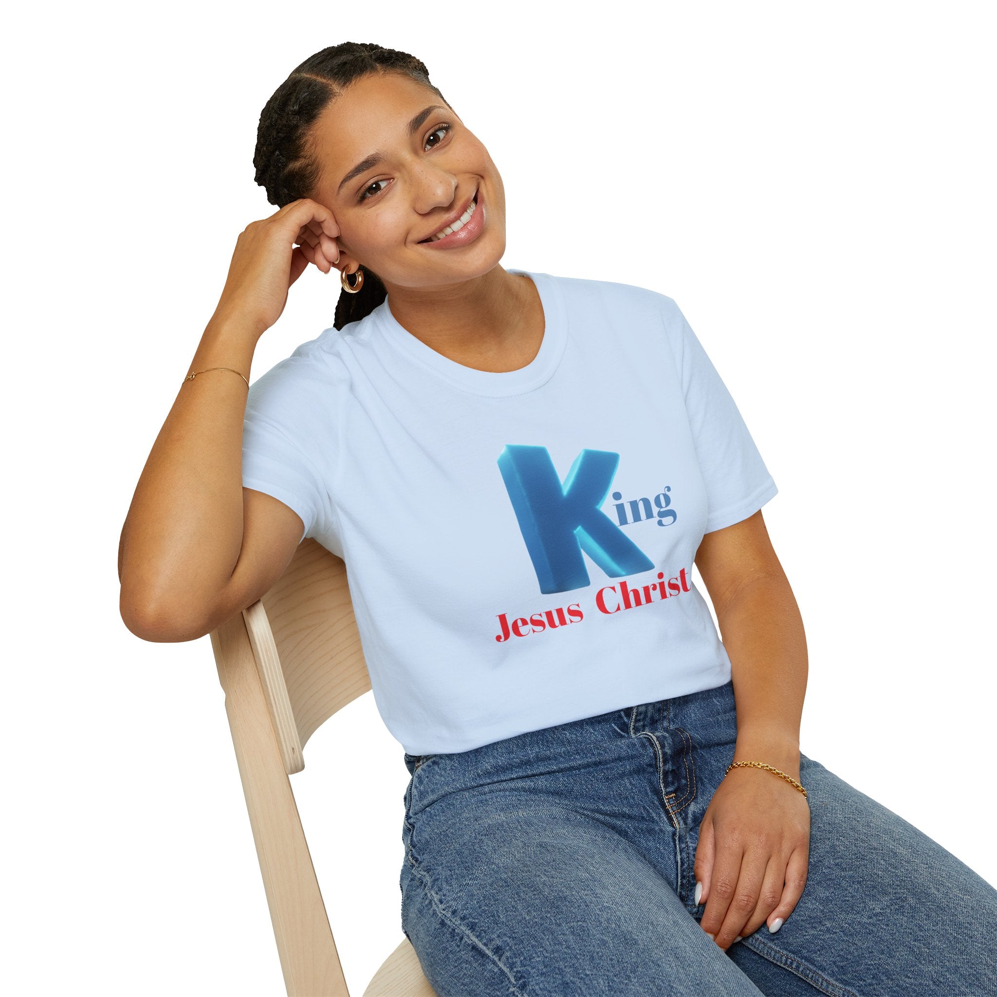 King Jesus Christ T-Shirt — 3D Blue Lettering Christian Faith Tee