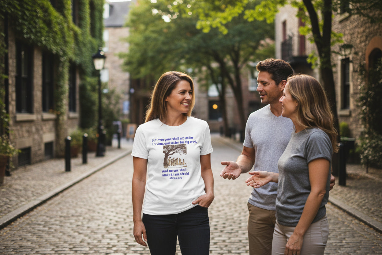 Biblical Scripture- Micah 4:4  T‑Shirt — "But everyone shall sit under his vine" Faith Graphic Tee