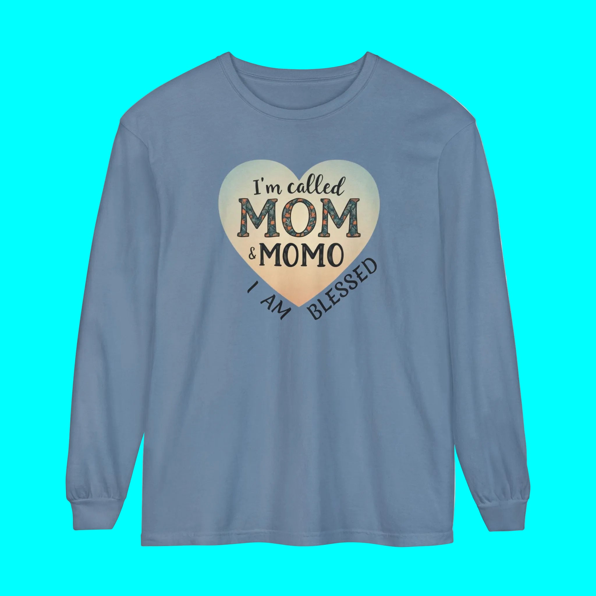 Mom & Momo Heart Long Sleeve Tee – “I’m Called Mom & Momo, I Am Blessed”