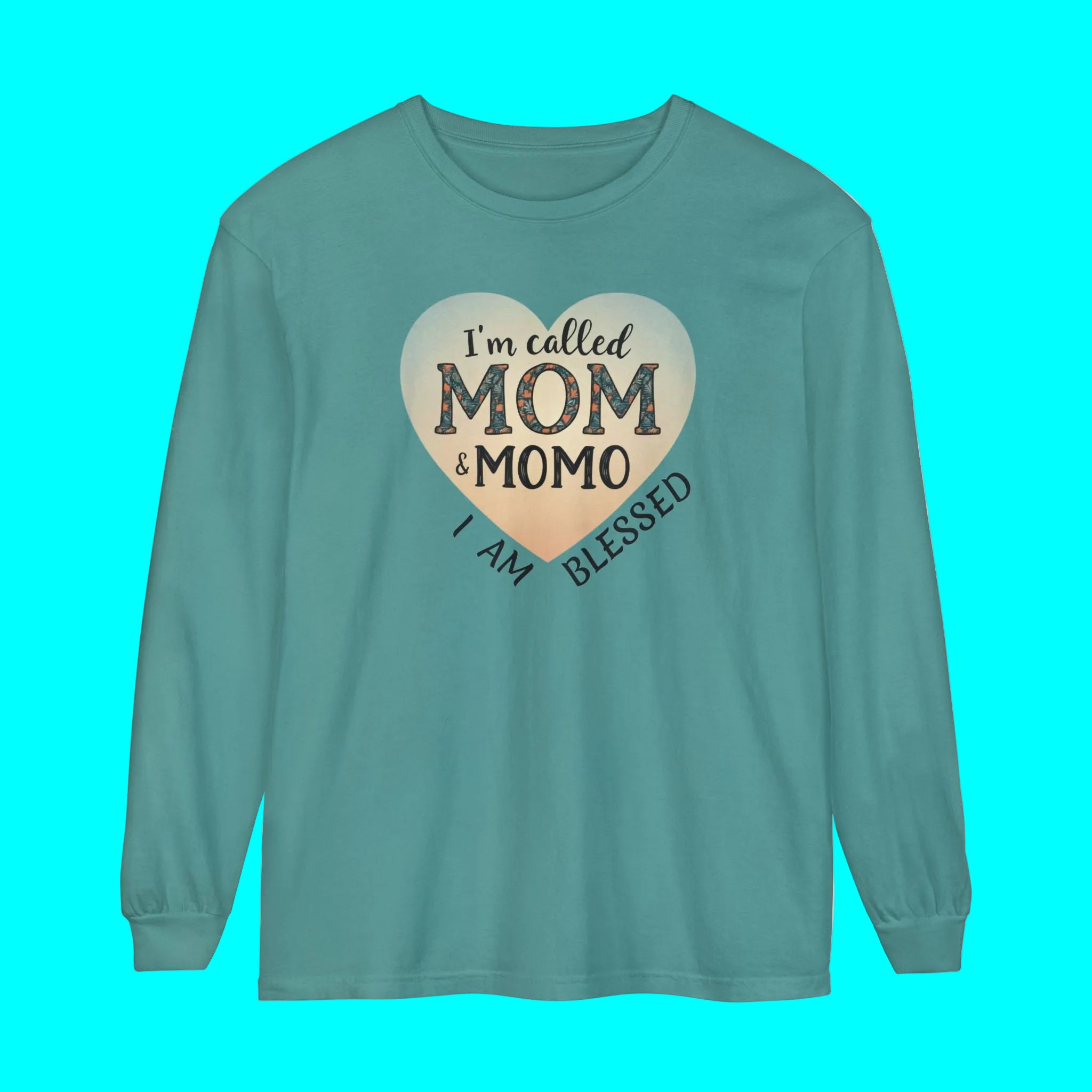 Mom & Momo Heart Long Sleeve Tee – “I’m Called Mom & Momo, I Am Blessed”