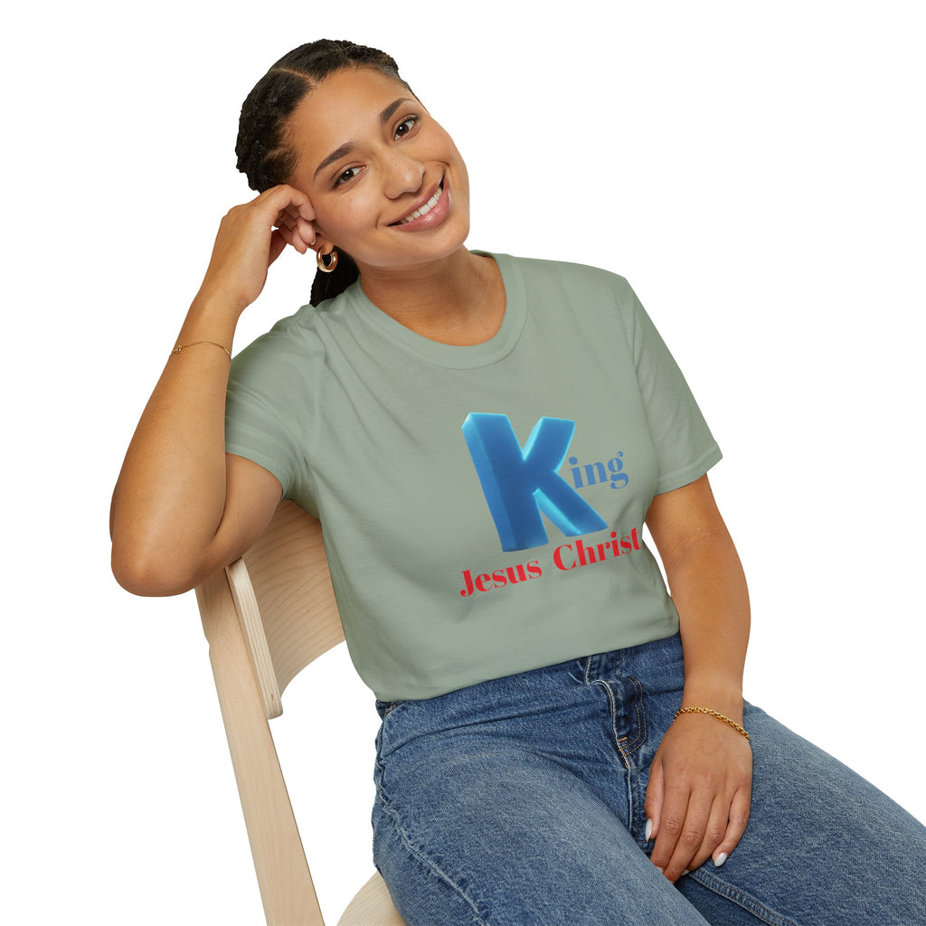 King Jesus Christ T-Shirt — 3D Blue Lettering Christian Faith Tee