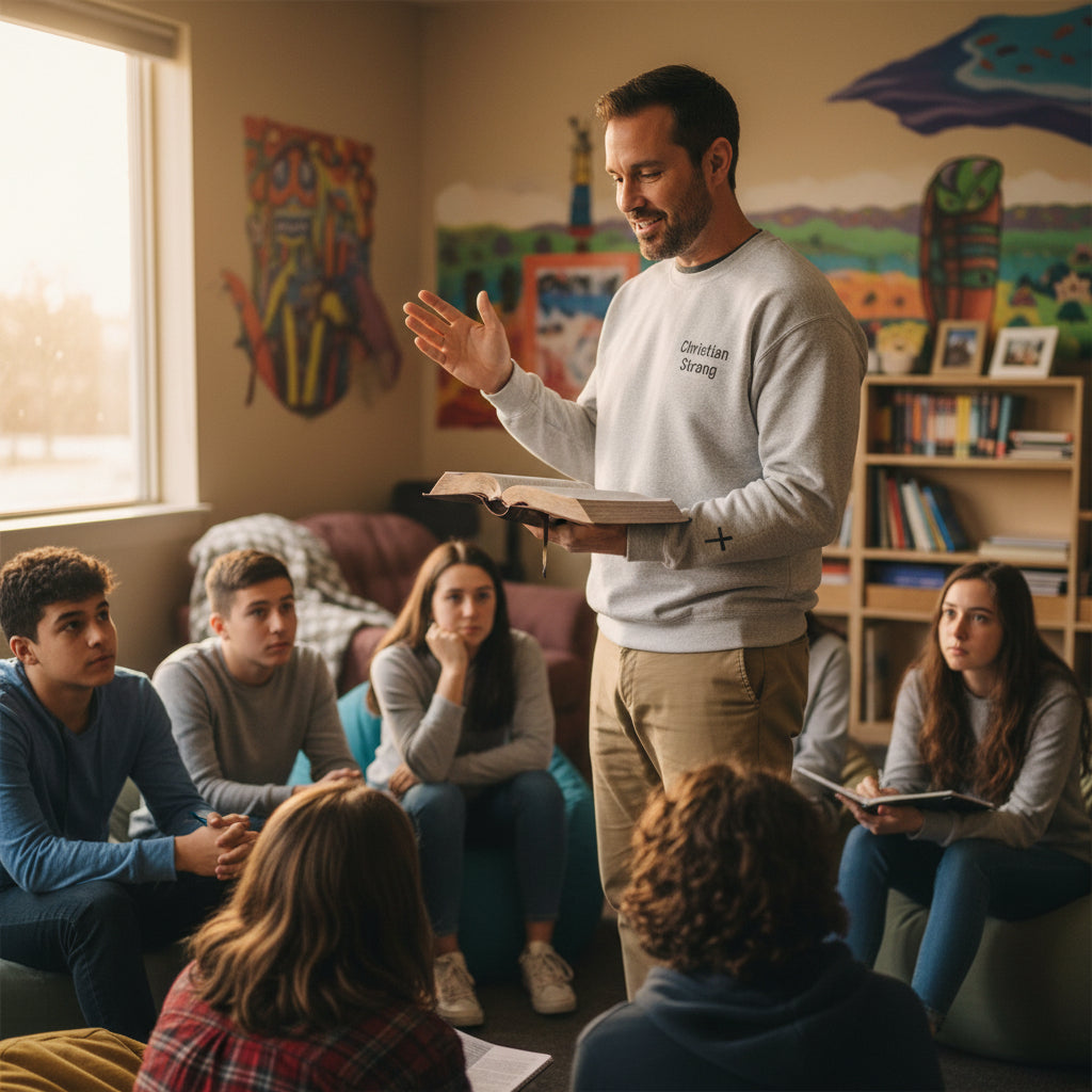 Embroidered Christian Strong Crewneck Sweatshirt – Faith-Inspired Minimalist Pullover