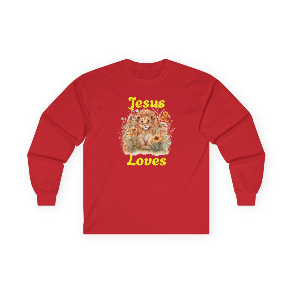 Jesus Loves Lion Cub Long Sleeve Tee – Christian faith apparel & gifts | Fully Christian Apparel