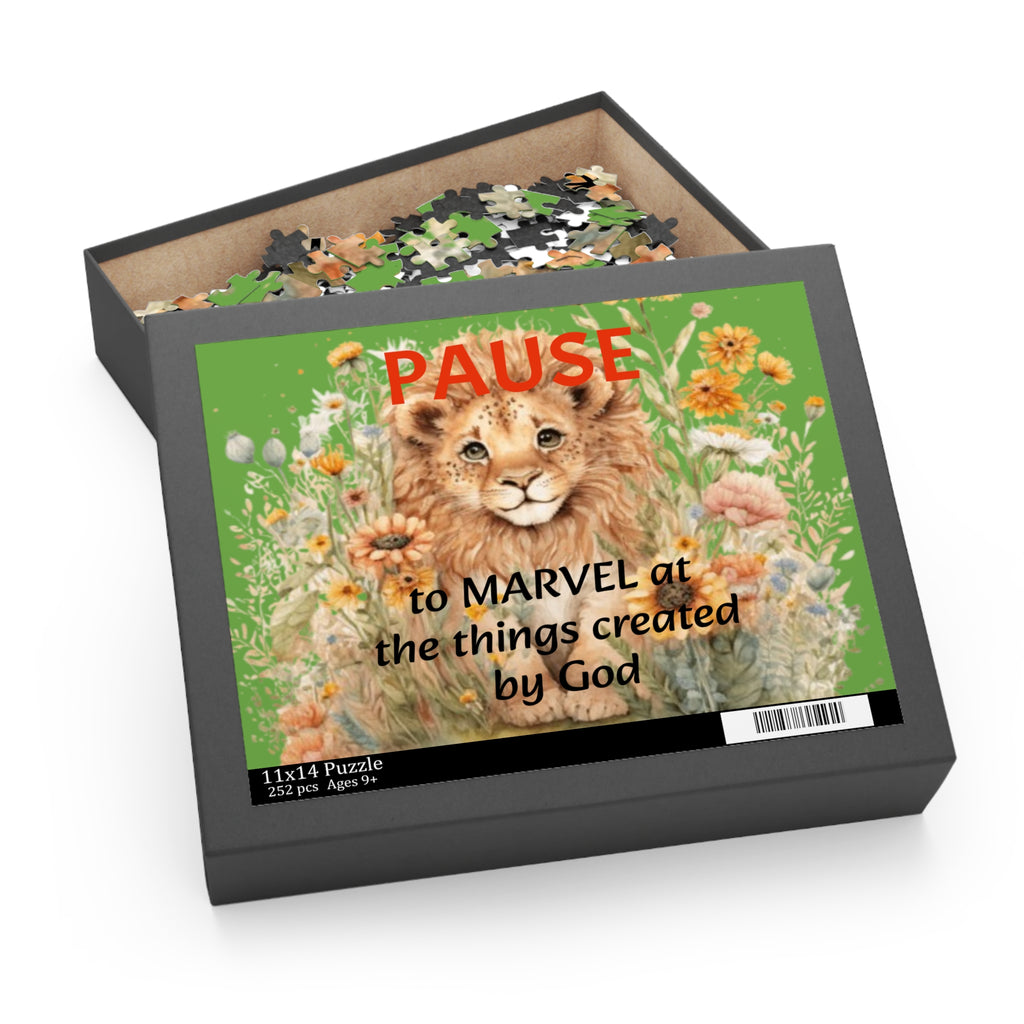 Christian Lion Puzzle — "PAUSE to MARVEL at the things created by God" (120/252/500 pc) – Christian faith apparel & gifts | 