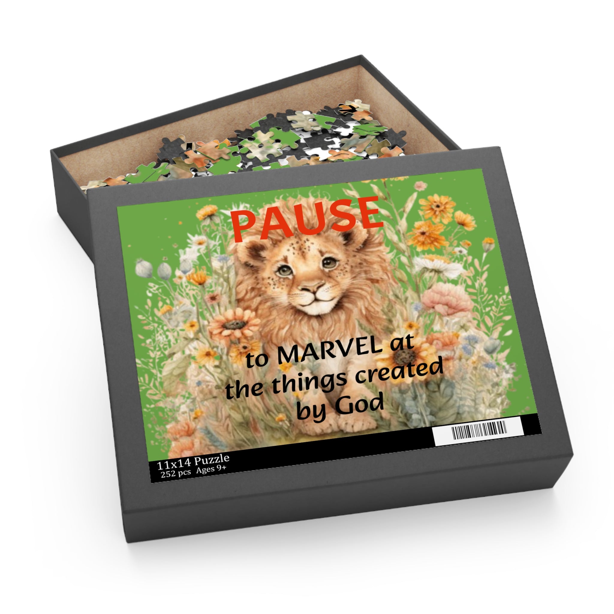 Christian Lion Puzzle — "PAUSE to MARVEL at the things created by God" (120/252/500 pc) – Christian faith apparel & gifts | 