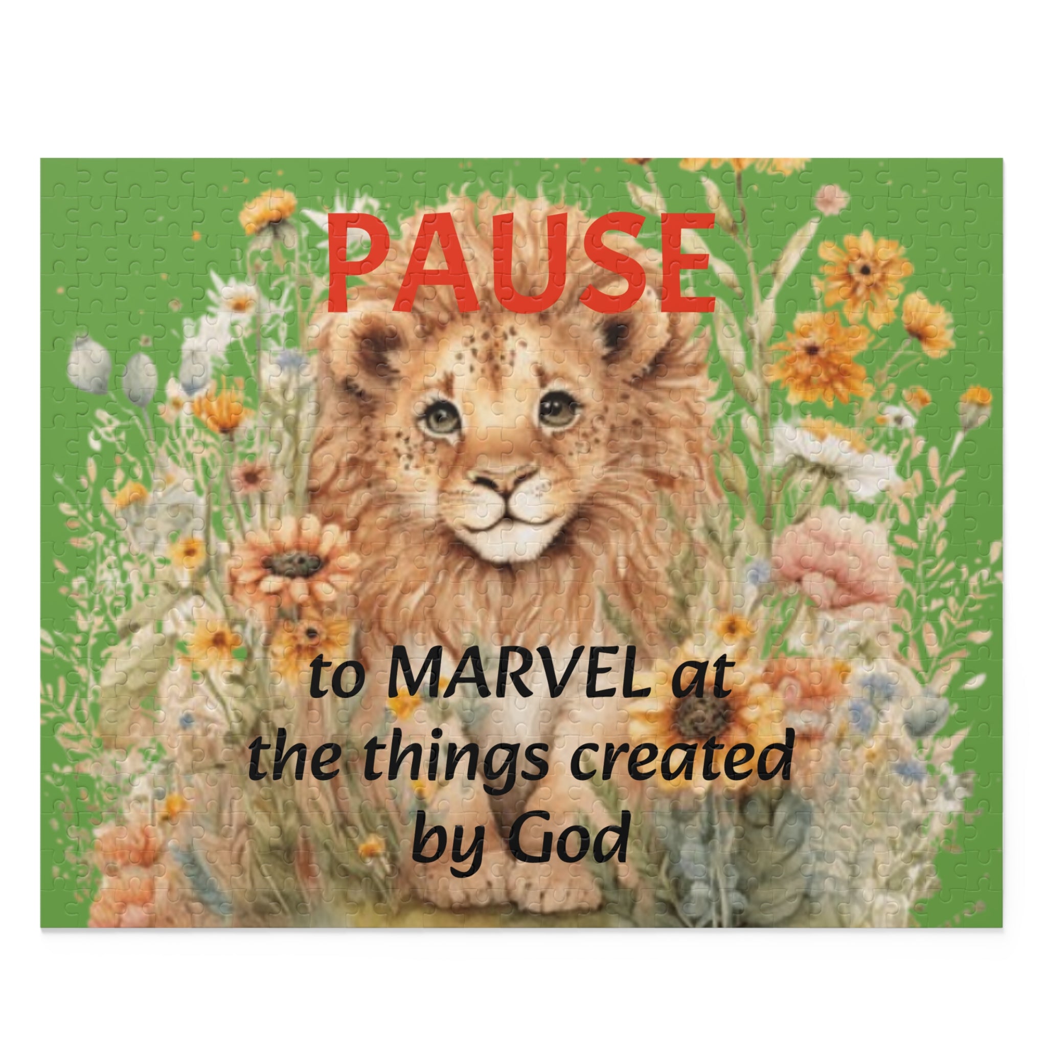 Christian Lion Puzzle — "PAUSE to MARVEL at the things created by God" (120/252/500 pc)
