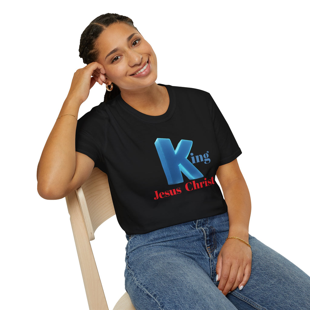 King Jesus Christ T-Shirt — 3D Blue Lettering Christian Faith Tee