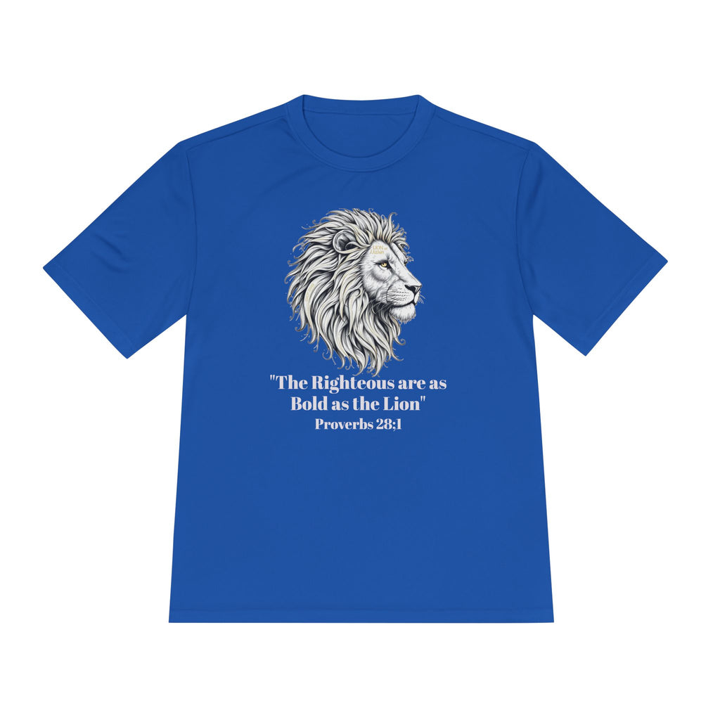 Lion Portrait Polyester T‑Shirt — “The Righteous are as bold as the Lion” Proverbs 28:1