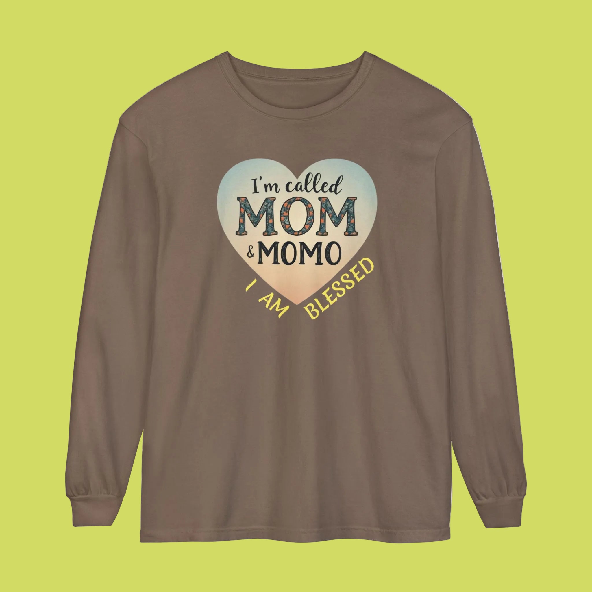 Mom & Momo Heart Long Sleeve Tee – “I’m Called Mom & Momo, I Am Blessed”