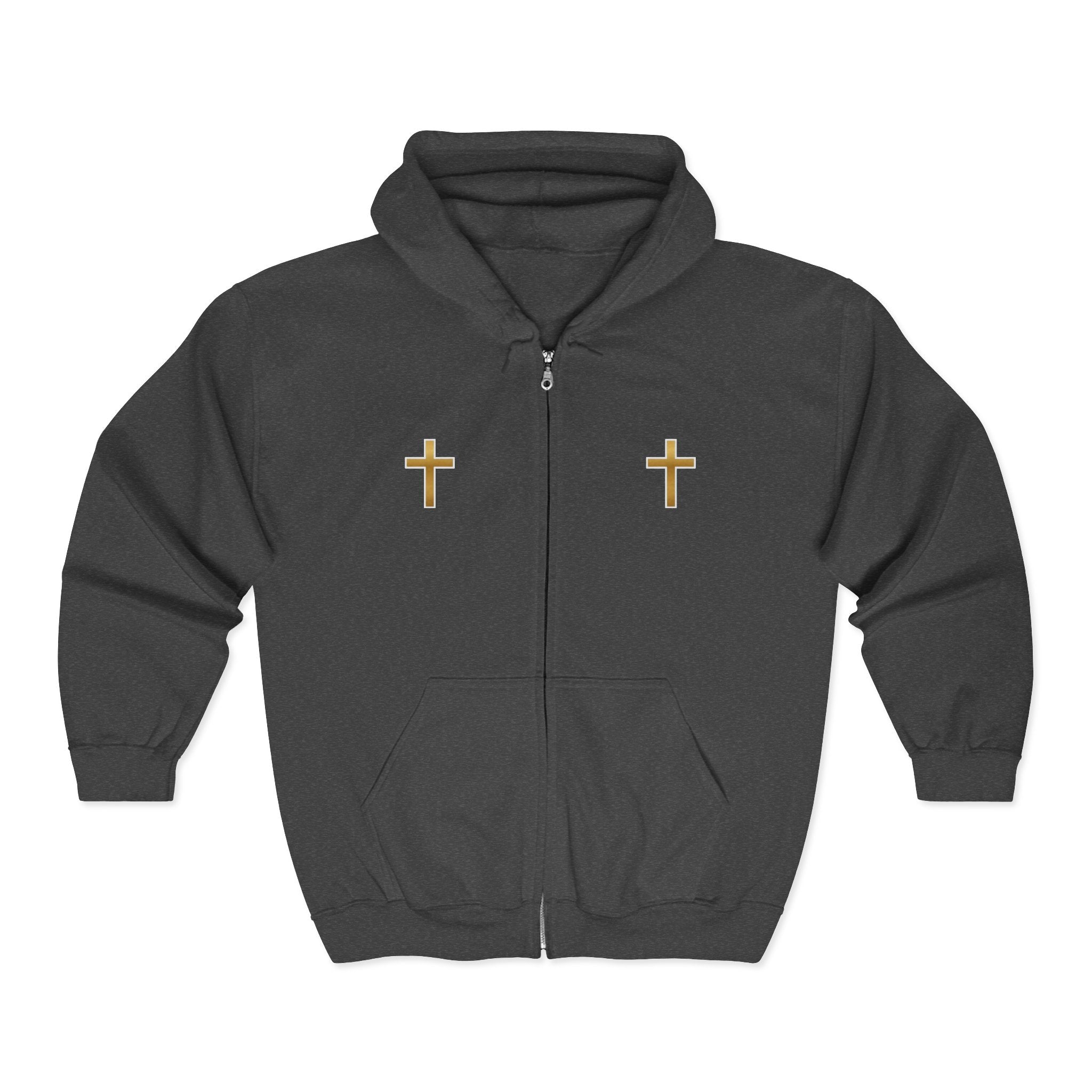 Gold Cross Zip Hoodie — Christian Faith Full‑Zip Sweatshirt