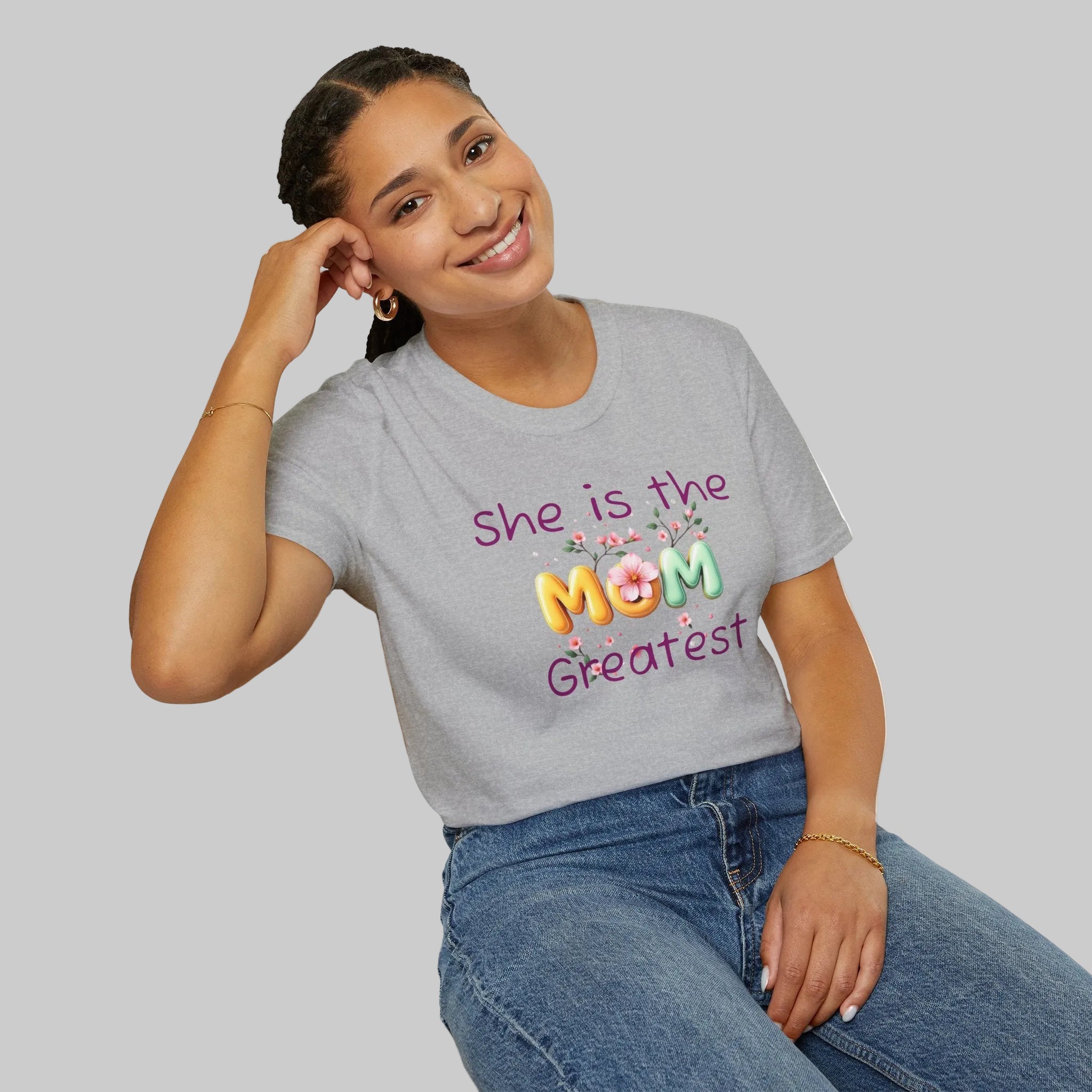 She Is the Greatest--MOM-- T-Shirt — Floral Mom Appreciation Tee for Mother’s Day