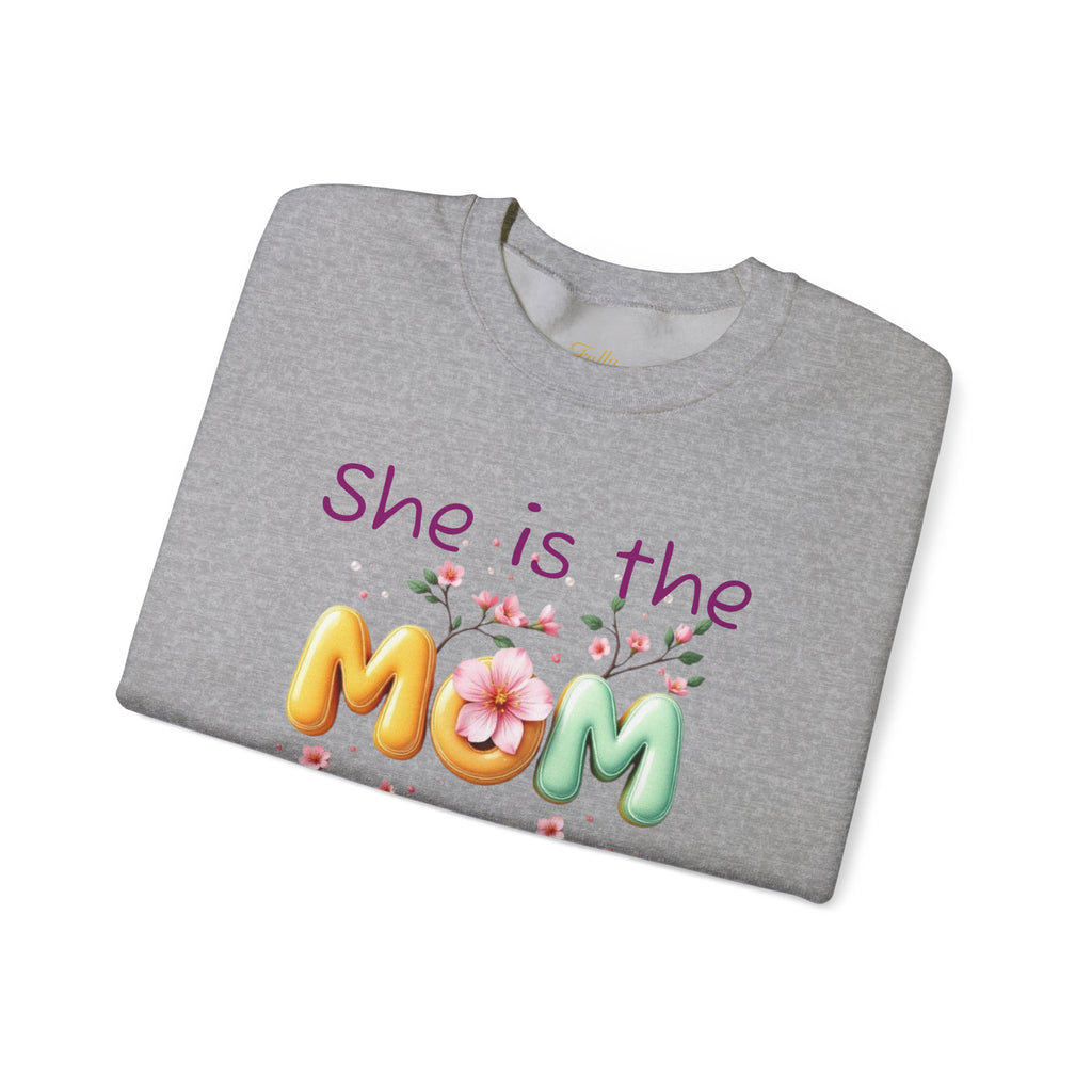 Greatest MOM Crewneck Sweatshirt — "She is the Greatest MOM" Floral Balloon Design – Christian faith apparel & gifts | Fully