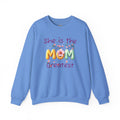 Greatest MOM Crewneck Sweatshirt — "She is the Greatest MOM" Floral Balloon Design – Christian faith apparel & gifts | Fully